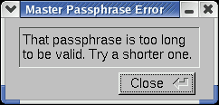 Master Passphrase too long